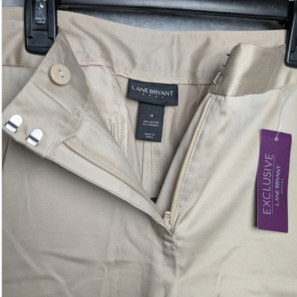 Lane Bryant Womens Trousers Size 18 Khaki Beige Cotton Stretch Cuffed Cropped - Picture 5 of 12